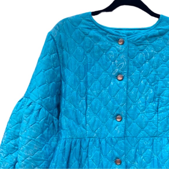 VTG Quilted dressing gown robe balloon 3/4 length sleeve M/L - Picture 2 of 11